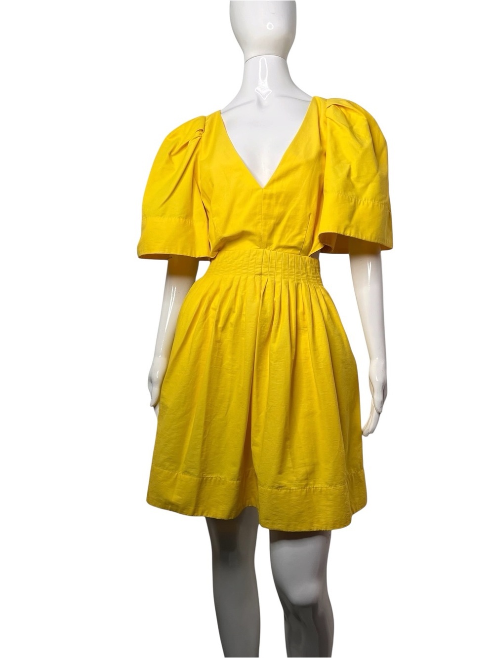 Banana Republic Short Puff Sleeve Open Back Bright Yellow Mini Dress Size 4